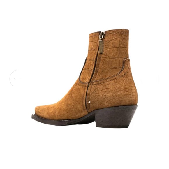 NEW  Saint Laurent  Lukas Crocodile Embossed Suede Boots Size 38.5 - Picture 2 of 3